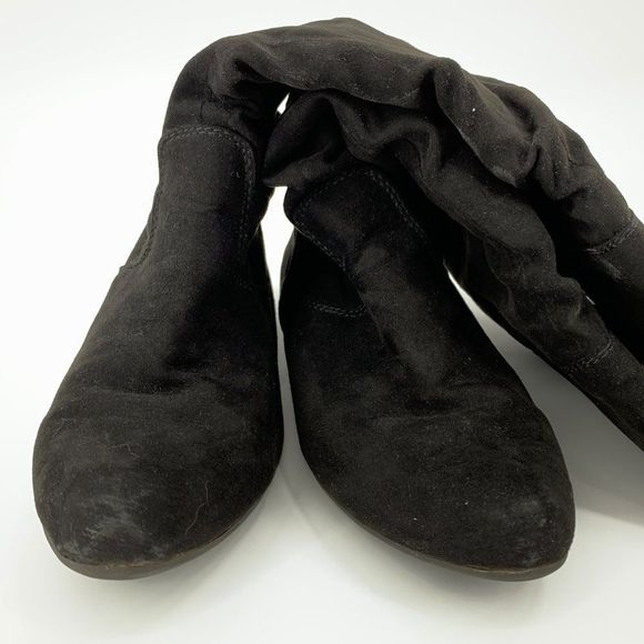 Report Womens Size 7 Flat Boots Faux Suede Vegan Sock Style Shaft 0848 Black - Picture 8 of 10